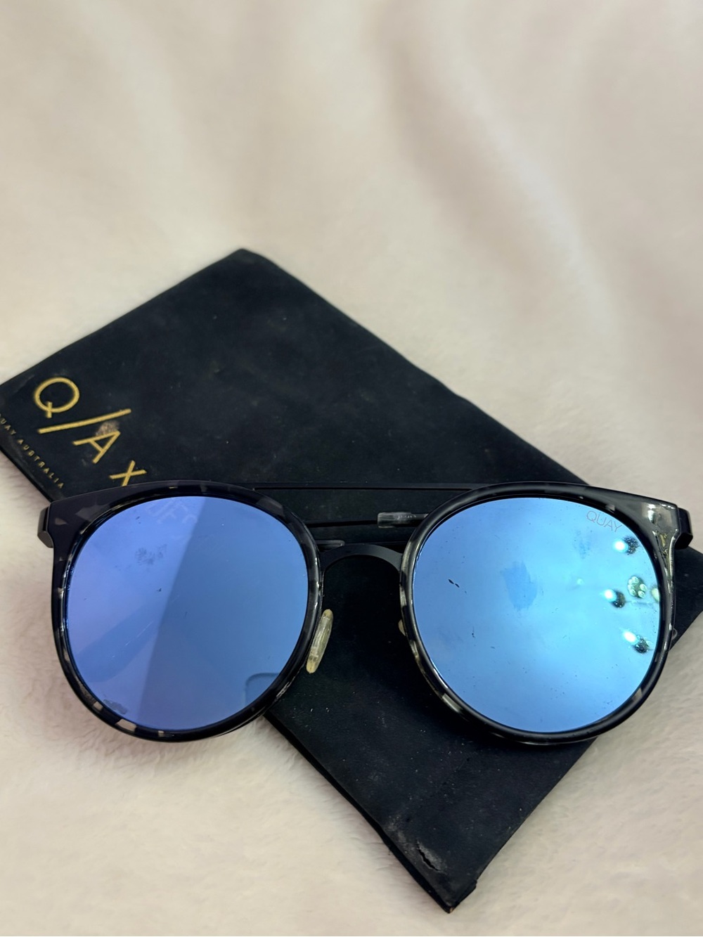 Quay Australia Black Frame Sunglasses with Blue Mirror Lenses